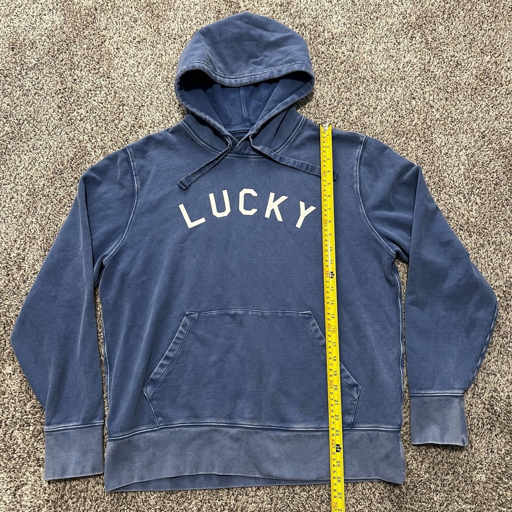 VTG Y2K Lucky Brand Men's L Blue Hoodie Terry Pullover Sweatshirt Size Large
